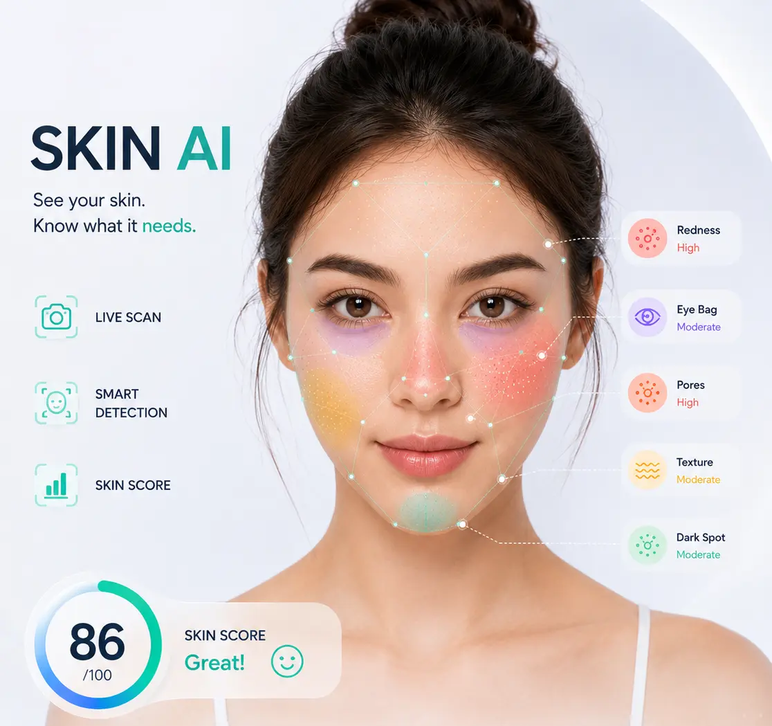 Tampilan AI Skin Analysis dan skin mapping NERBI